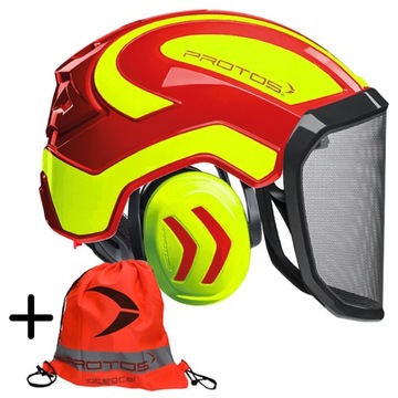 Kask / Hełm ochronny dla pilarza PROTOS INTEGRAL czerwono-żółty