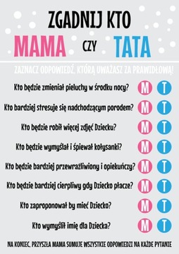 pytania GRA na BABY SHOWER hit MAMA czy TATA