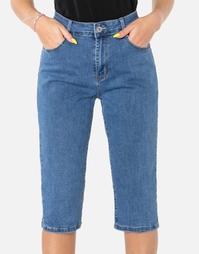 Cienkie Krótkie Spodnie Spodenki Jeans Damskie Rybaczki Capri Dżins 2103 37