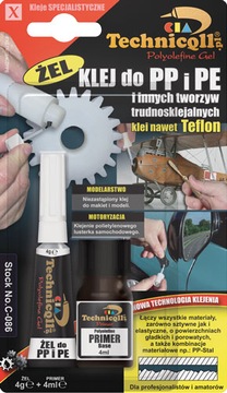 Klej cyjanoakrylowy do polietylenu polipropylenu PTFE żel 4g+4ml Technicqll
