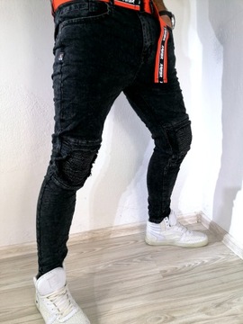Spodnie męskie jeans ciemne dziury łaty RŁ 32