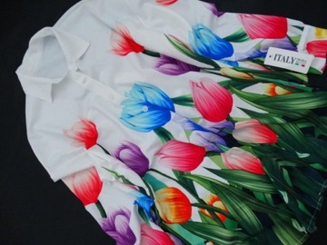 Włoska koszula w kwiaty malowane TULIPANY oversize