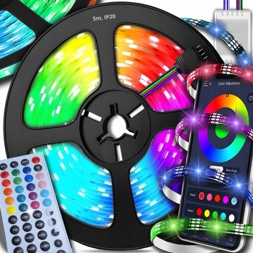 TAŚMA LED 5M Ledy 5050 Listwa 230v 12v PILOT Z ZASILACZEM BLUETOOTH