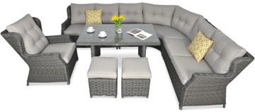 NAROŻNIK OGRODOWY z technorattanu ZESTAW MEBLI TRIVENTO DINING Dark Grey