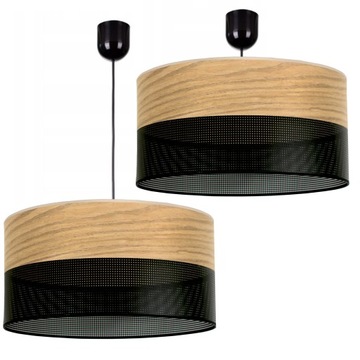 LAMPA WISZĄCA ŻYRANDOL DUŻY ABAŻUR Z DZIURKAMI DREWNO 40 CM E27 LED