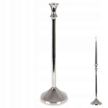ŚWIECZNIK 40 cm srebrny chrom pojedynczy metalowy