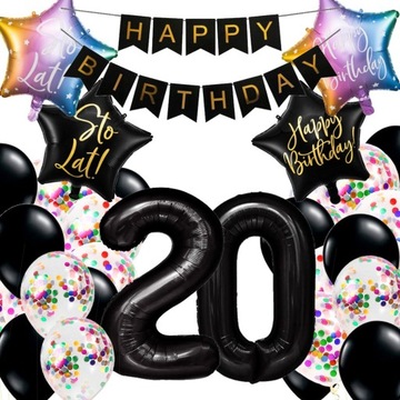 BALONY ZESTAW 20 Urodziny KOLOROWY konfetti 100 cm