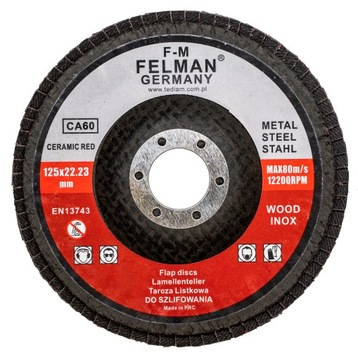 Tarcza listkowa ceramiczna do drewna stali nierdzewnej 125 GR 80 FELMAN