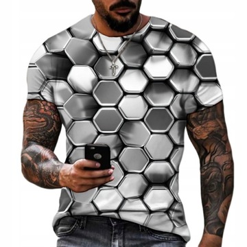 MĘSKI T-SHIRT KOSZULKA 3D HEXAGON FULLPRINT