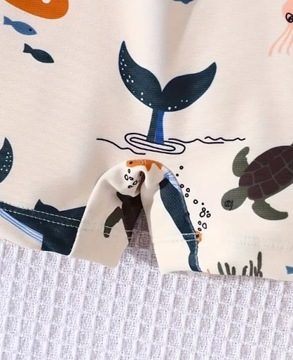 Strój kąpielowy kombinezon do pływania czapka przeciwsłoneczna 68-70-74 6-9