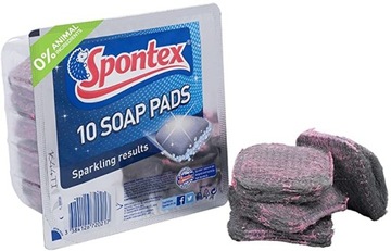 Очиститель стали, пропитанный мыльными подушечками SPONTEX, 10 шт.