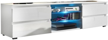 KOMODA PÓŁKA Szafka RTV BIAŁY MAT 150 4 SZUFLADY