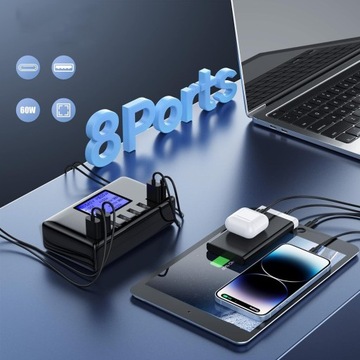 8-ПОРТОВОЕ МНОГОФУНКЦИОНАЛЬНОЕ ЗАРЯДНОЕ УСТРОЙСТВО USB С ЖК-ДИСПЛЕЕМ ДЛЯ ТЕЛЕФОНА