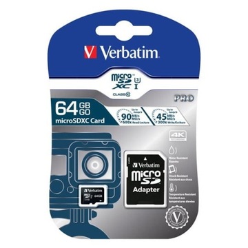 Карта памяти Micro SDXC Verbatim 64 ГБ Class 10 UHS-1 + адаптер SD