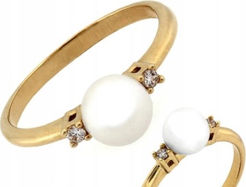 Złoty pierścionek damski 585 elegancki z okrągłą perłą rozmiar 17 14kt