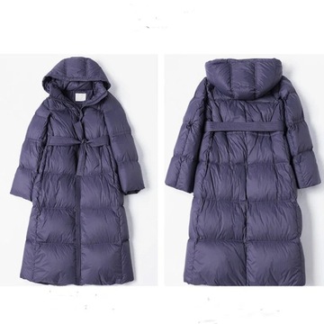 Ladies winter down jacket hooded zipper mid-length