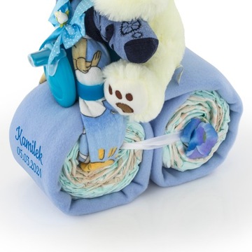 Motorek TORT z pampersów 4 Prezent na Chrzest HAFT