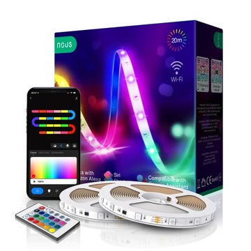 TAŚMA LED WIFI SMD5050 20M RGB KOLOROWA+PILOT NOUS