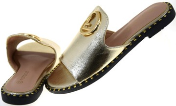 KLAPKI DAMSKIE POTOCKI 24-21336GD ZŁOTE EKO-SKÓRA PŁASKI OBCAS HIT LATA R37