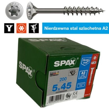 Wkręt Spax INOX nierdzewny A2 5,0x45 gwint niepełny op=200