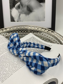 Ободок для волос KNOT, синий клетчатый бант