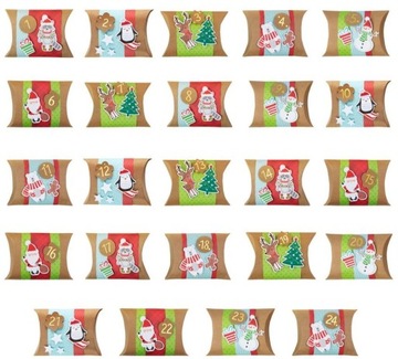 KALENDARZ ADWENTOWY PODUSZKI PAPIEROWE KRAFT 24SZT