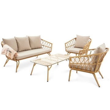 Meble ogrodowe technorattanowe 5 osobowe sofa stolik fotele zestaw di volio