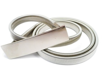 Metalowy pasek elestyczny sprężynka SNAKE SREBRNY ELEGANCKI prosta klamra