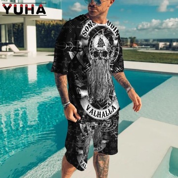 YUHA Summer Men's Clothing T Shirt Sets 3D Terribl