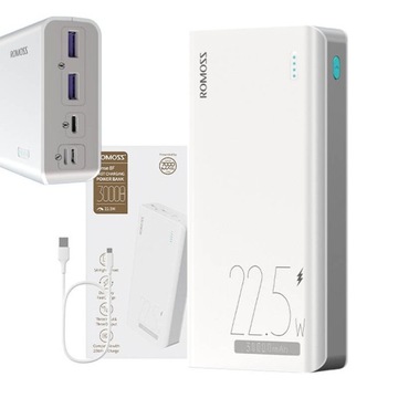 ROMOSS POWERBANK USB DO TELEFONU 30000MAH 2X USB-A USB-C QC PD 22.5W KABEL