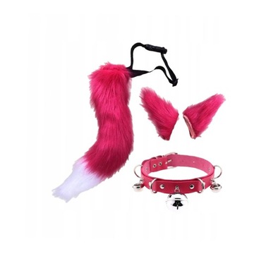 Faux Ears and Tail Set Cosplay Costume Light Red