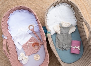 Rożek Becik niemowlęcy muślinowy wiązany z wyjmowanym usztywnieniem KREMOWY