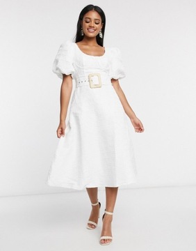 sukienka rozkloszowana biała bufki letnia 36 S