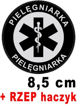 PIELĘGNIARKA z nadrukiem odblaskowym emblemat okrągły 8,5 cm z RZEPEM