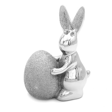 ZAJĄCZEK WIELKANOCNY SREBRNY Z BROKATEM DEKORACJA ŚWIĄTECZNA FIGURKA 15 cm
