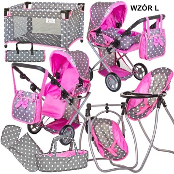 Коляска для куклы 3-в-1 SET XXL, кроватка и стульчик