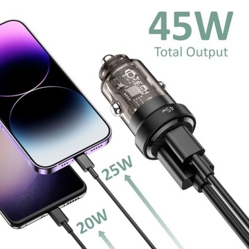 2-ПОРТОВОЕ АВТОМОБИЛЬНОЕ ЗАРЯДНОЕ УСТРОЙСТВО FAST USB TYPE-C