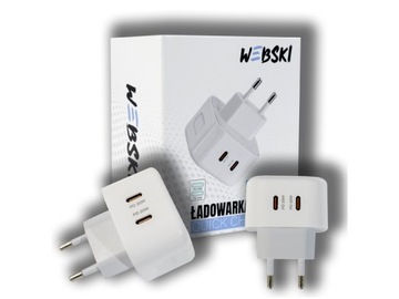 BIAŁA ŁADOWARKA SIECIOWA 40W 2xUSB-C PD Z SZYBKIM ŁADOWANIEM