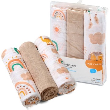 Pieluszki Muślinowe Zestaw 3 szt. 70x70 cm BabyOno Beżowe Super Miękkie