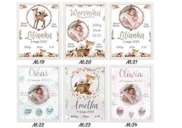 Metryczka Dla Dziecka Obrazek Personalizowany Prezent Na Chrzest A4 + Ramka