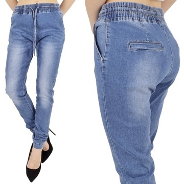 DAMSKIE SPODNIE JEANS w GUMKĘ WIĄZANE Plus Size 5