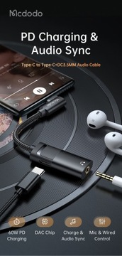 Аудиоадаптер USB-C — AUX Mini Jack 3,5 мм ЦАП + USB-C PD 60 Вт