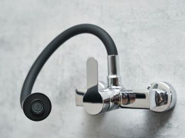 Bateria Kuchenna Ścienna FLEX PLUS Czarna Elastyczna Wylewka Kran Kuchenny