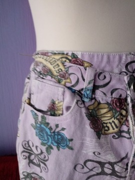 Spodnie dżinsy SHEIN fioletowe napisy roz. M HIT!