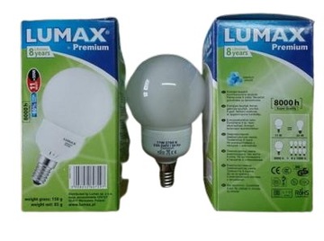 Świetlówka LUMAX E14,11W, Kula 490 Lumen,2700K