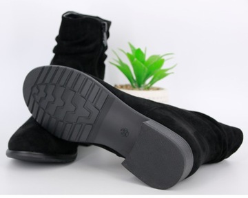 CZARNE ZAMSZOWE BOTKI NA OBCASIE WIOSENNE WYGODNE BUTY DAMSKIE 39