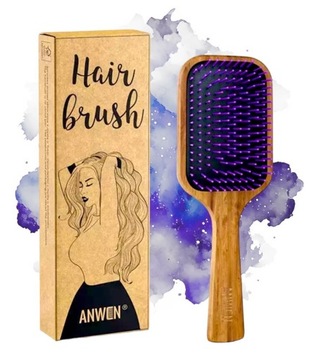 ANWEN Szczotka do włosów DREWNIANA Fioletowa