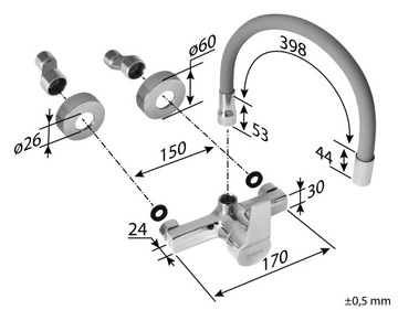 BATERIA KUCHENNA ŚCIENNA SZARA ELASTYCZNA ZLEWOZMYWAKOWA OBROTOWA ESTIVA