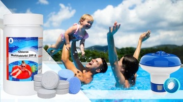 1кг ХЛОР ДЛЯ БАССЕЙНА МНОГОФУНКЦИОНАЛЬНЫЕ ТАБЛЕТКИ 20г + ДОЗАТОР 20г