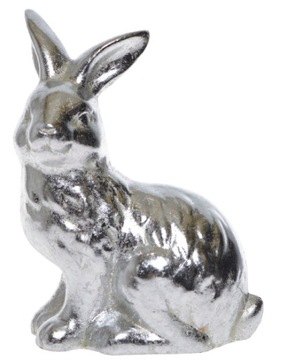 ZAJĄC KRÓLIK WIELKANOC CERAMICZNY SREBRNY SIEDZĄCY